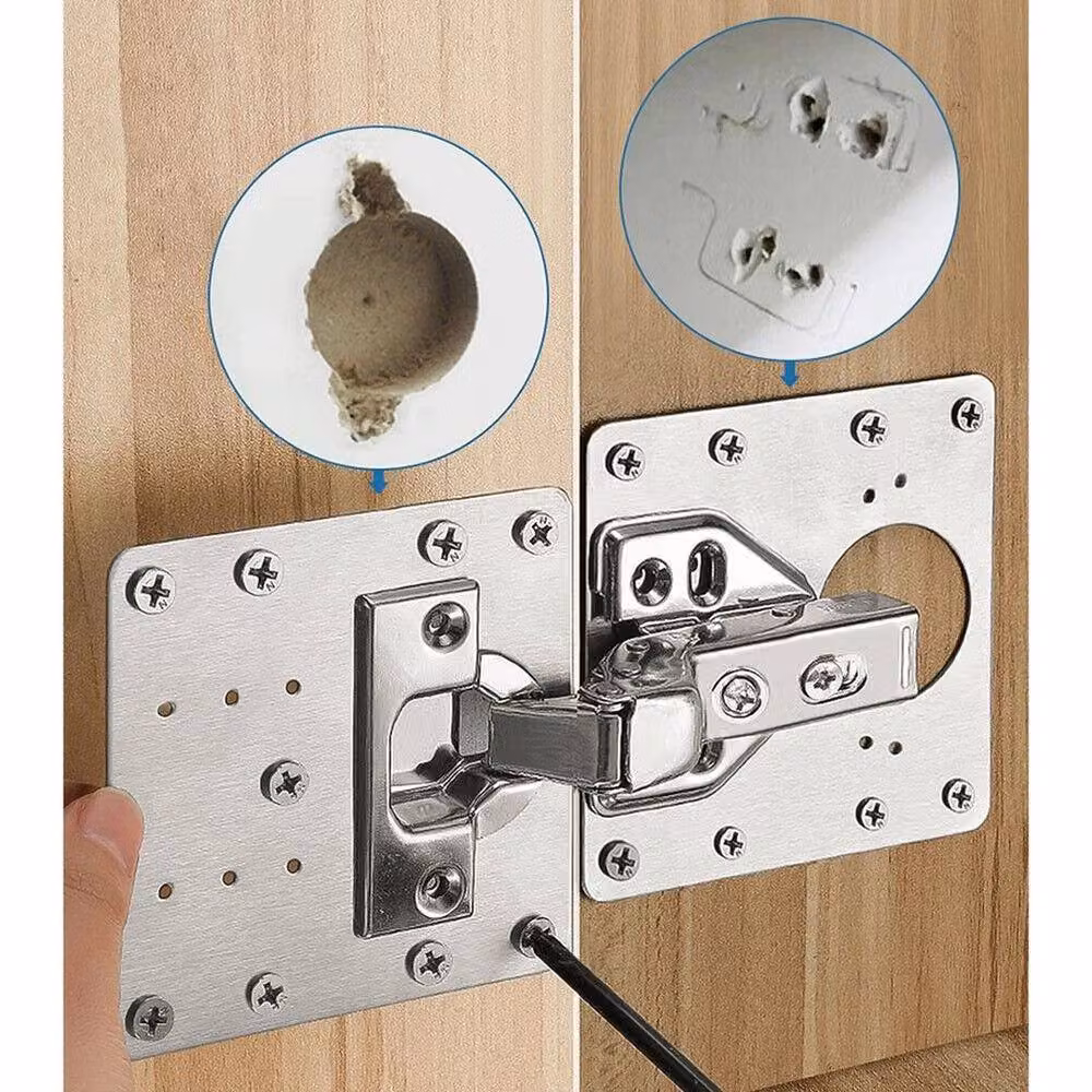 SPETLEK Kitchen Cupboard Door Hinge Repair Kit in Silver Stainless Steel with 8 Plates and 48 Screws – 4