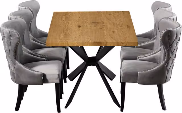 Mayfair Duke LUX Modern Dining Set with Square Wood Table and 6 Dark Grey Chairs