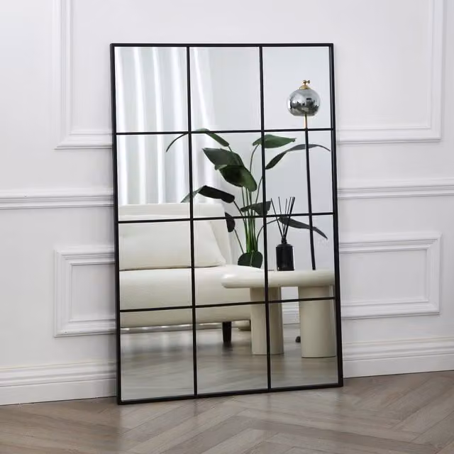 Home Garden Direct Aion Industrial Rectangular Wall Mirror, Black, W: 120 cm, H: 80 cm