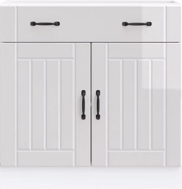 Berkfield Home Lucca High Gloss White Kitchen Base Cabinet in Engineered Wood W/D/H: 81.5 x 46.0 x 80.0 cm