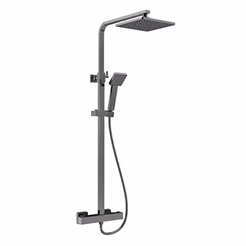 nuie JTY786 Windon Modern Bathroom Wall Mount Square Thermostatic Bar Valve and Shower Kit, Brushed Pewter, Length: 120 cm