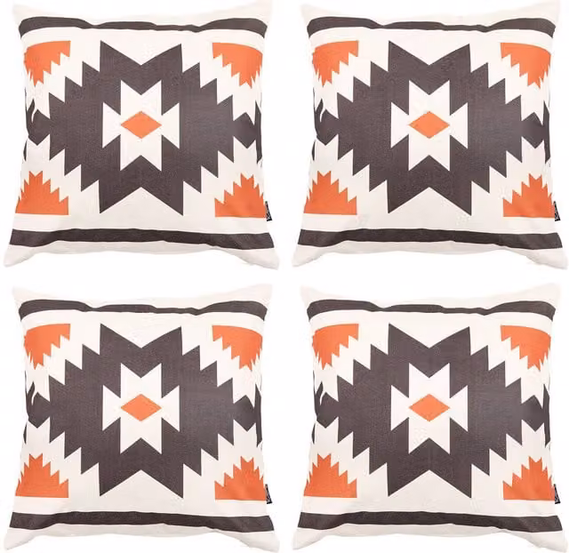 ICON Orange Aztec Pattern Square Outdoor Cushion Set of 4