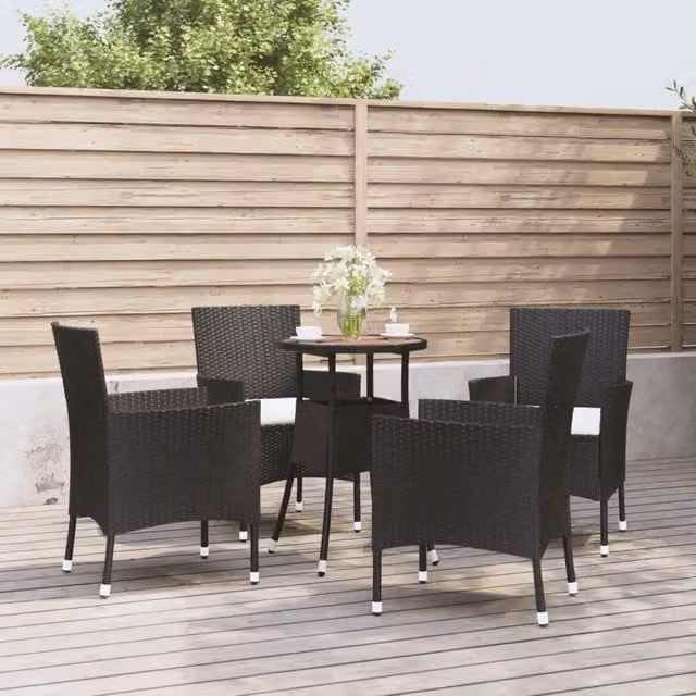 Berkfield Home 5 Piece Black Poly Rattan Garden Bistro Set with Cushions