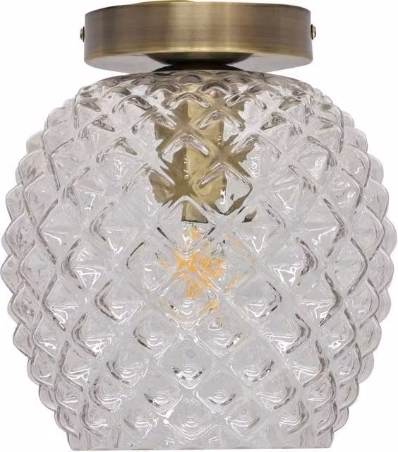 First Choice Lighting Baine Antique Brass Ceiling Light Fitting with Transparent Glass Shade – 1
