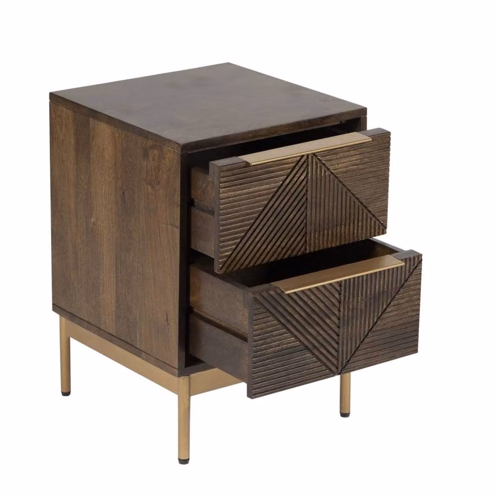 Jaipur Furniture Ltd Zaine Carving 2 Drawer Bedside Table in Brown Mango Wood, W: 38 cm, D: 38 cm, H: 54 cm – 2