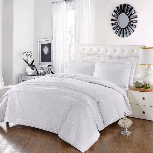Highgrove White Dotted Cotton Percale Duvet Cover Set, W: 200 cm x H: 200 cm
