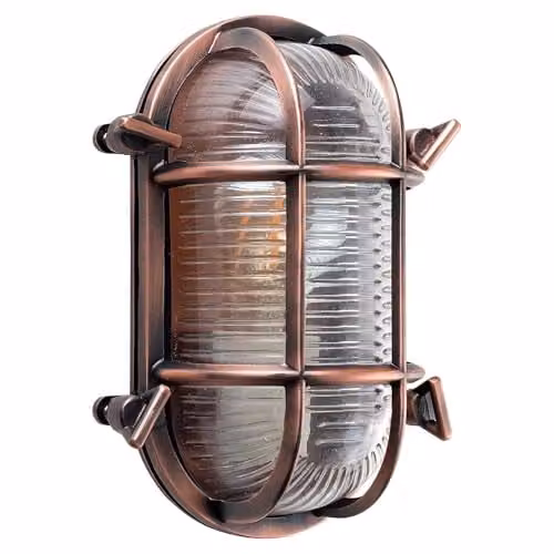 ValueLights Bow Nautical Oval Bulkhead IP64 Outdoor Garden Wall Light in Copper
