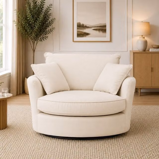 Artemis Home White Swivel Tub Cuddle Chair with Armrests
