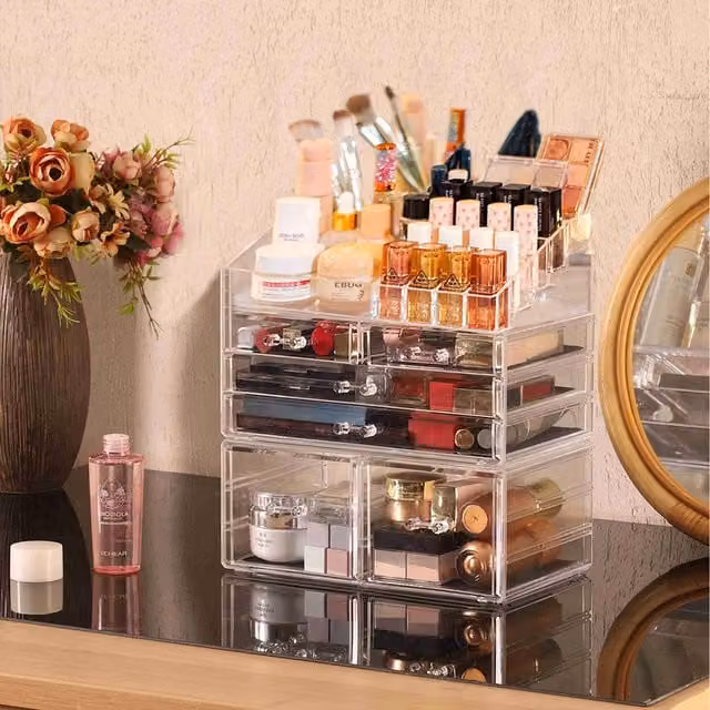 Livingandhome Acrylic Large Makeup Organizer in Transparent and White