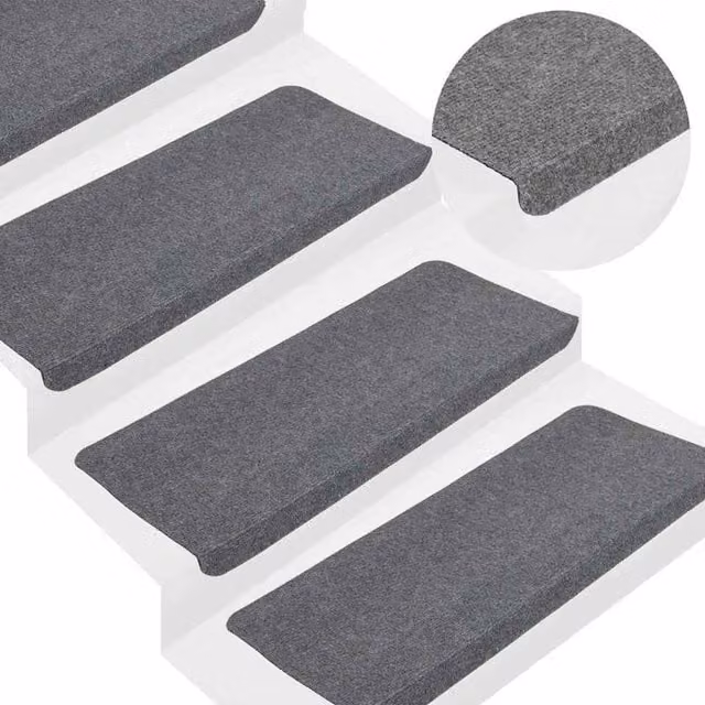 Berkfield Home Self-adhesive Non-slip Stair Mats, 15 Pieces, Grey, W/D/H: 65 x 24.5 x 3.5 cm