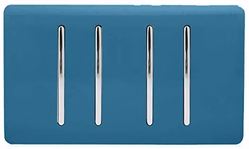 Trendi 4 Gang 10 Amp Rocker Light Switch, 2 Way & 1x Intermediate, Ocean Blue