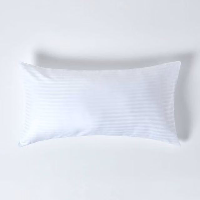 Homescapes White Egyptian Cotton King Size Housewife Pillowcase with Satin Stripe, 330 Thread Count