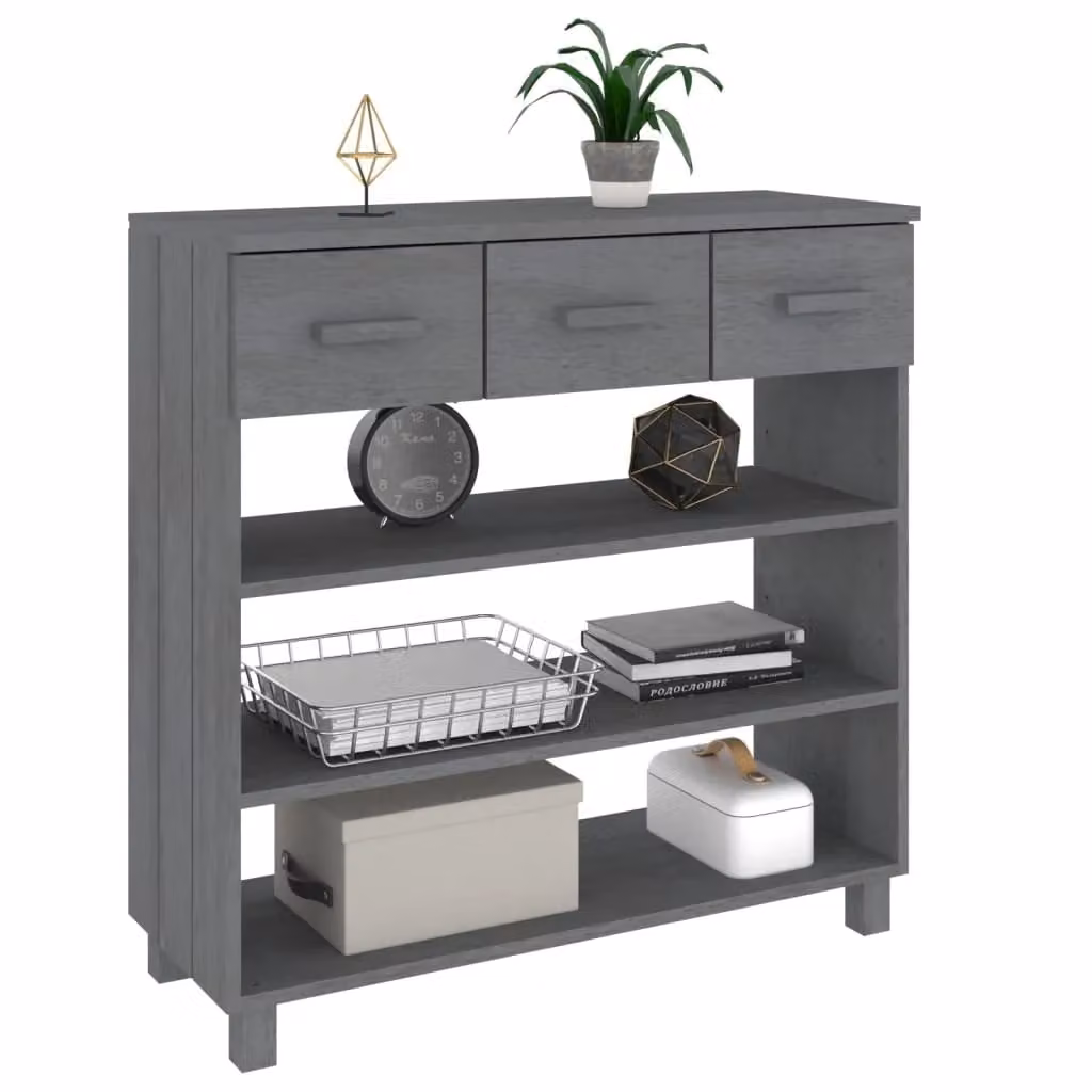 Berkfield Home HAMAR Console Table in Dark Grey Solid Pine Wood, W/D/H: 90 x 35 x 90 cm – 3