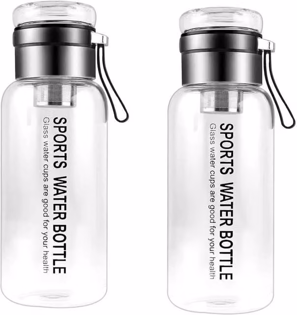 SPETLEK Glass Water Bottle, 1L, Clear, Pack of 2 – 1