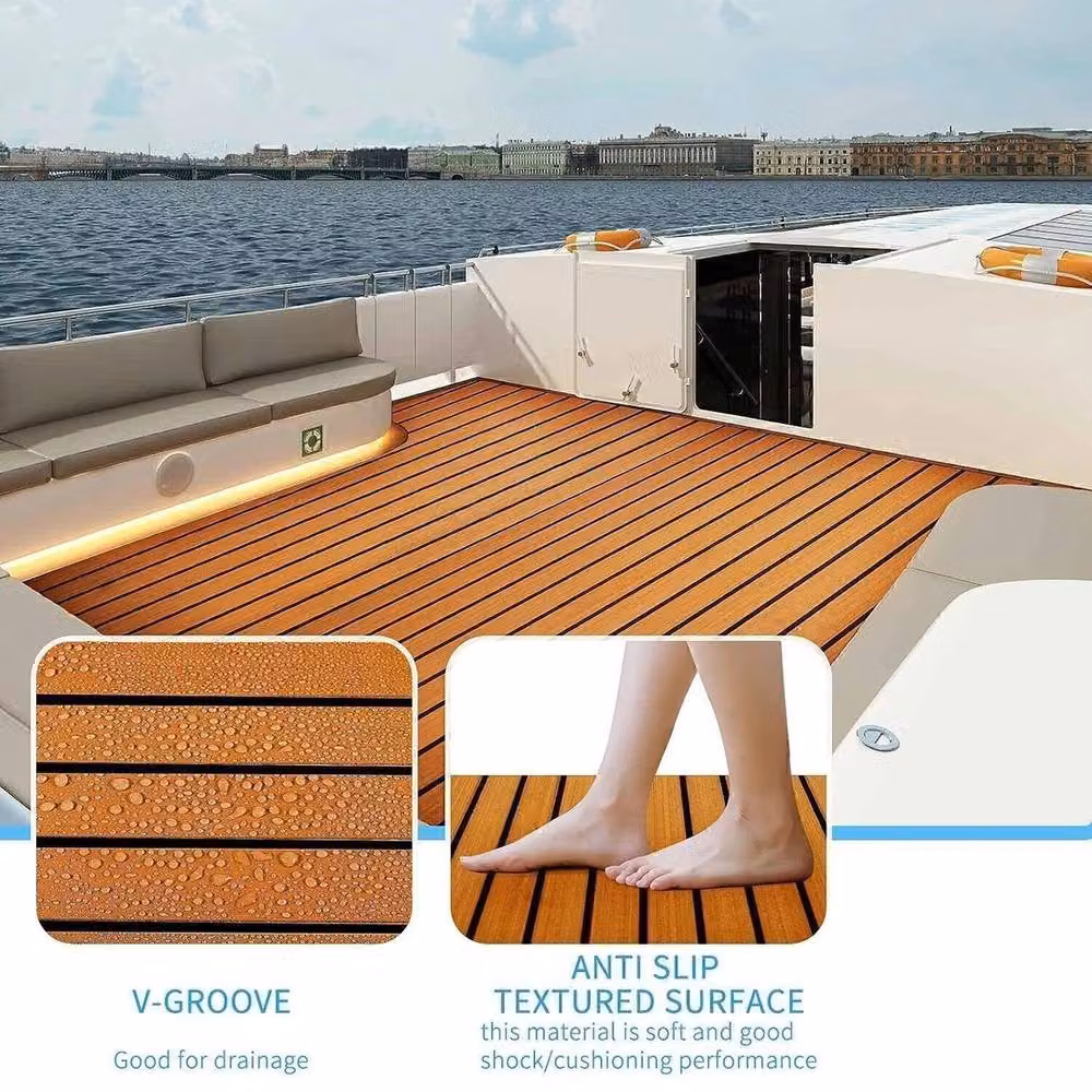 NESTLUNE EVA Foam Deluxe Marine Yacht Boat Flooring Mat, Brown, W: 52 cm, L: 1000 cm – 2