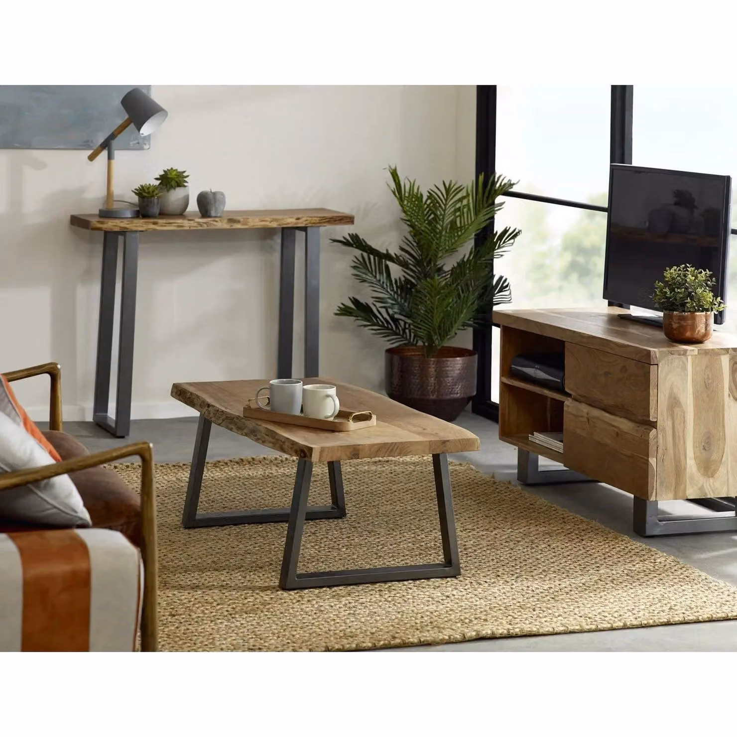 IH Design Wollaston Natural Essential Live Edge Console Table in Brown – 3