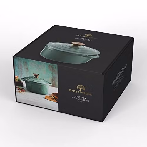 Barbary & Oak Enamelled Cast Iron Round Casserole Pan, Green, 20cm – 12