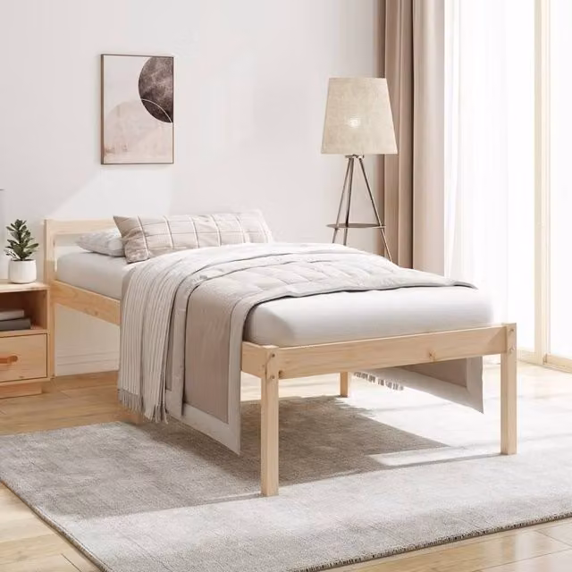 Berkfield Home Small Single Solid Wood Pine Bed Frame, Brown, W: 75 cm, L: 190 cm
