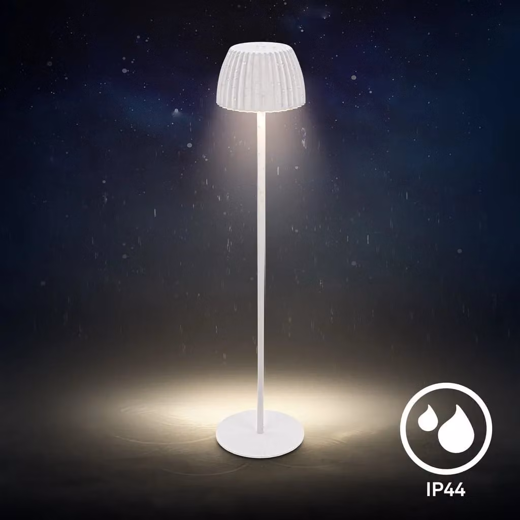 Briloner Riffle LED Rechargeable Floor Lamp in White, IP44 Dimmable Touch Control, W/D/H: 19 x 19 x 124 cm – 7