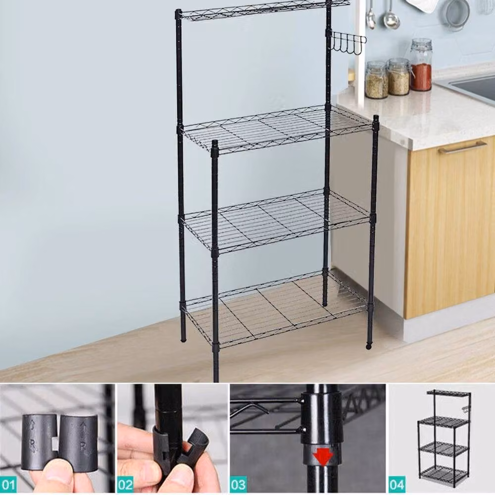 KORVIXA 4 Tier Microwave Oven Rack Holder Organiser in Black, W/D/H: 100 x 100 x 122 cm – 3