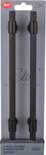 Pack of 2 Fulham Knurl T Bar Cabinet Handles in Matt Black, 19.2 cm