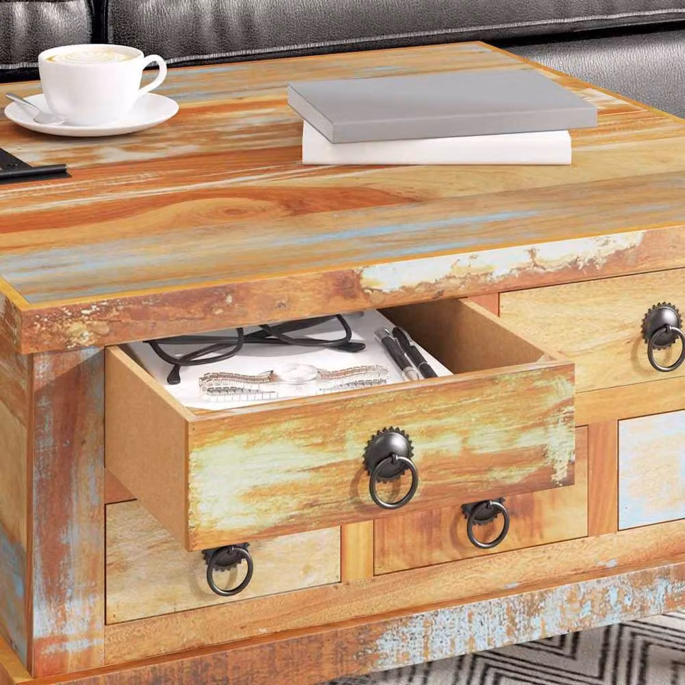Berkfield Home Industrial Reclaimed Wood Coffee Table, Multicolour, W/D/H: 70 x 70 x 38 cm – 3