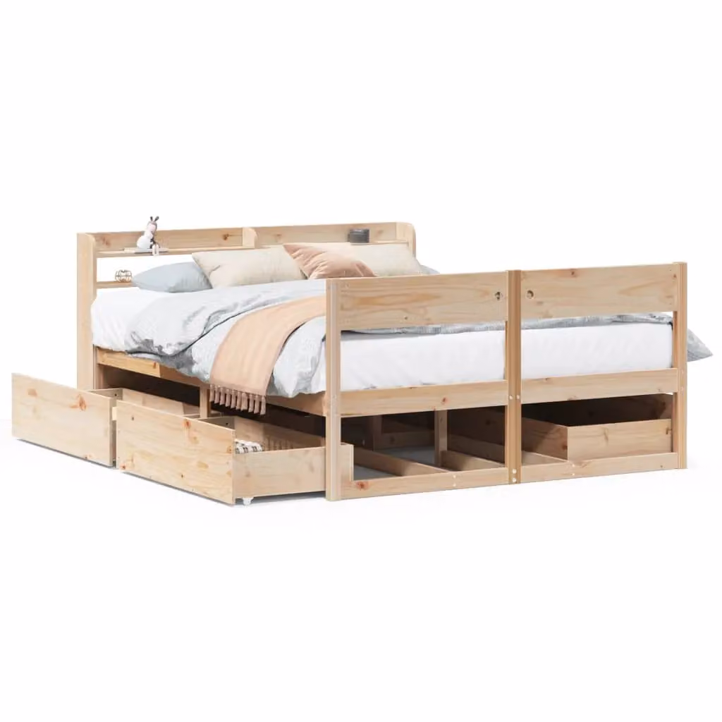 Berkfield Home King Size Solid Wood Pine Bed Frame in Brown, 150 x 200 cm – 2
