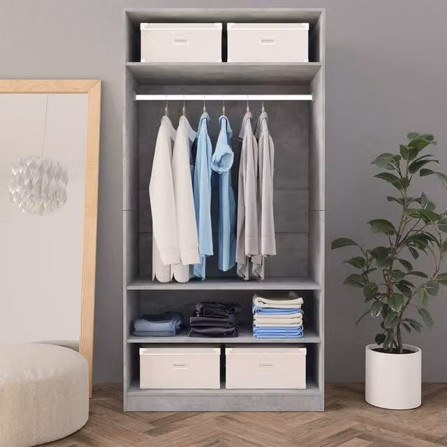 Berkfield Home Modern Concrete Grey Wardrobe with Hanging Rod and Internal Shelves, W/D/H: 100 x 50 x 200 cm