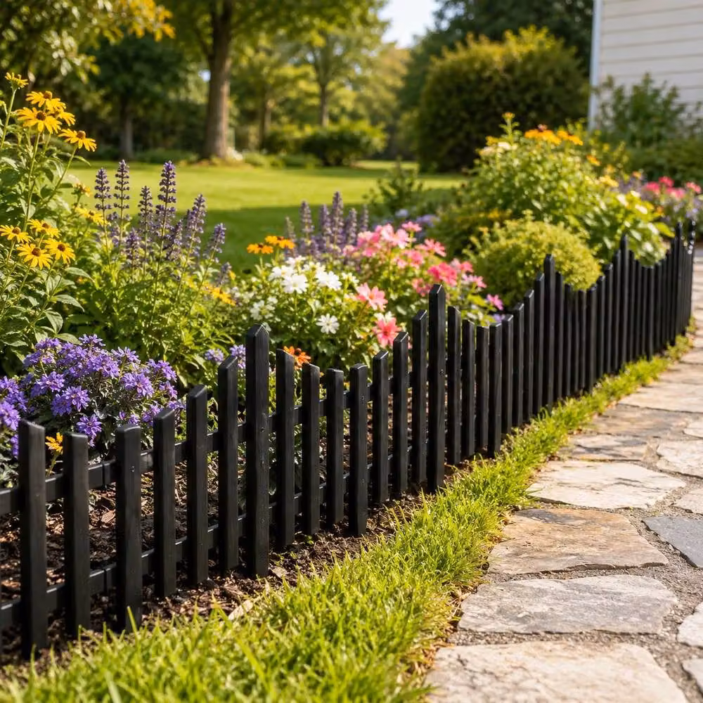 SPETLEK 10 Pack Wood Effect Lawn Border Edge Fence in Black, W: 100 cm, H: 15 cm – 4