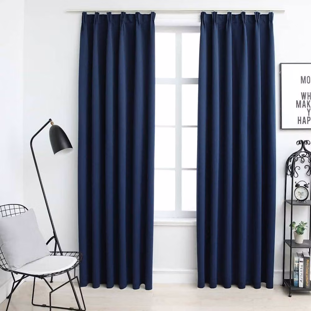 Berkfield Home Blue Blackout Curtain Fabric Panels with Hooks, 2 Pack, W: 140 cm, H: 245 cm – 2