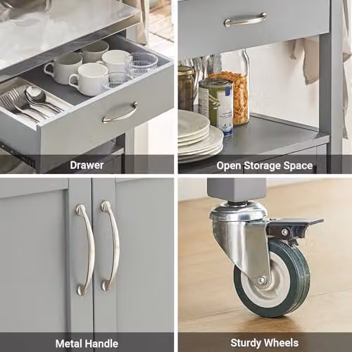 SoBuy Modern Kitchen Storage Cabinet Trolley with Hinged Doors and Drawers, Grey, W/D/H: 60 x 44 x 92 cm – 3