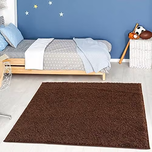 THE RUGS Brown Plain Shaggy Square Rug, W/D: 120 x 120 cm – 1
