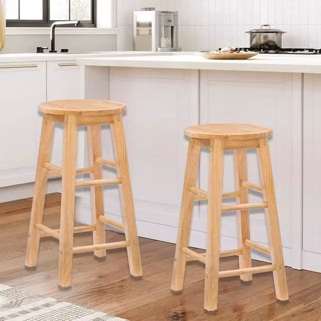 PAWNORA Minimalist Wooden Bar Stools in Natural Brown and Beige