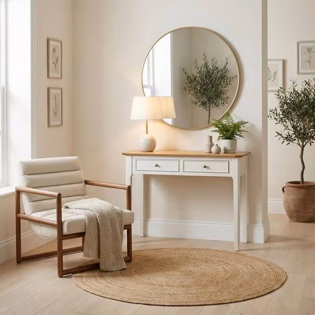 FurnitureboxUK Belle 2 Drawer Solid Oak Wood and Cream Console Table
