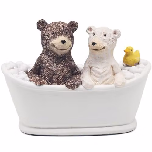 The Leonardo Collection Bear Bathtime Ceramic Tabletop Ornament in Brown and Multicolour