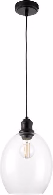 First Choice Lighting Blakely Retro Pendant Light in Matt Black with Transparent Glass Shade