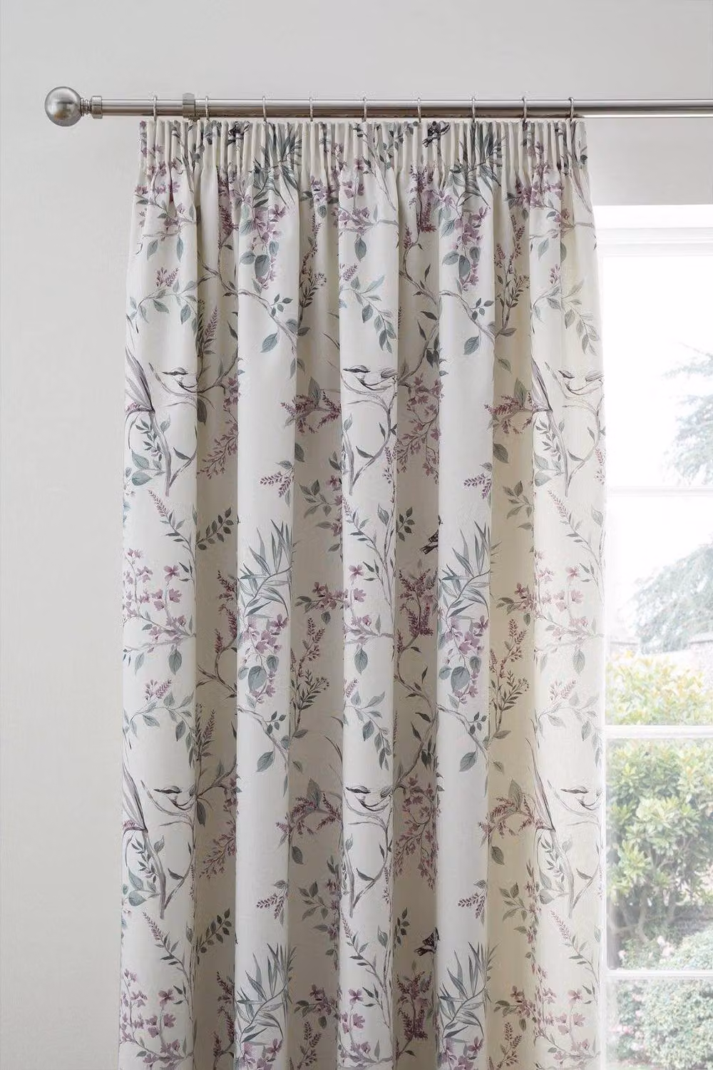 Dreams & Drapes Jazmine 100% Cotton Floral Print Pencil Pleat Curtains with Tie-Backs in Lavender, Width: 117 cm, Height: 137 cm – 2