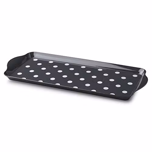 Zeal Melamine Dotted Rectangular Serving Tray with Handles, Grey, W: 38 cm, D: 17 cm – 1