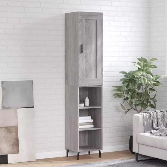 Berkfield Home Grey Sonoma Highboard with Hinged Doors and Internal Shelves, W: 34.5 cm, D: 34.0 cm, H: 180.0 cm