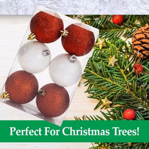 VFM e-Store Red, White and Gold Round Christmas Baubles, 6cm (6 Pack) – 4