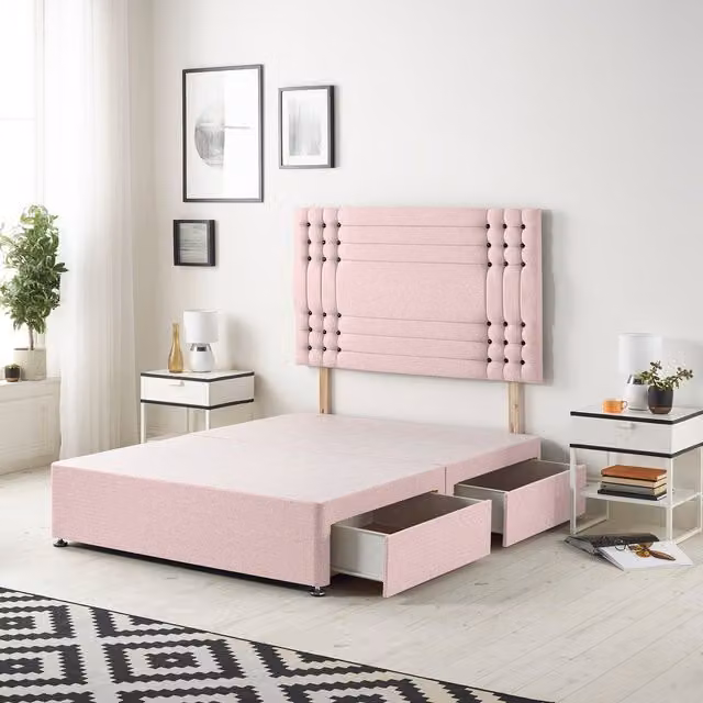 Somnior Beds Ltd Saville Pink Velvet Upholstered Divan Base with Drawers W/D/H: 200 x 200 cm