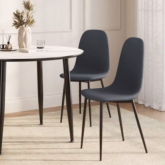 VonHaus Cavell Set of 6 Blue Cord Design Dining Chairs with Black Metal Legs