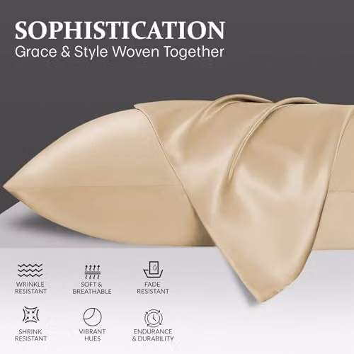 Grace Satin Silk Pillowcase 4 Pack in Champagne Beige with Envelope Closure – 2