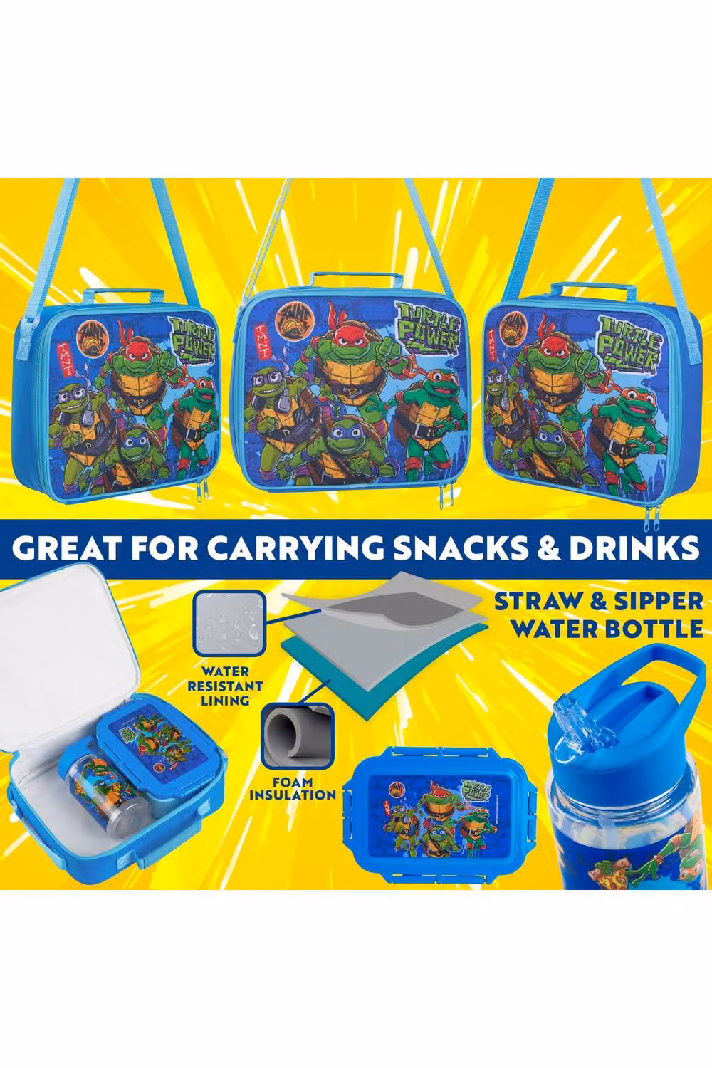 Get Trend Teenage Mutant Ninja Turtles 3 Piece Lunch Set with Water Bottle and Bento Box in Blue, BPA Free and Leakproof – 7