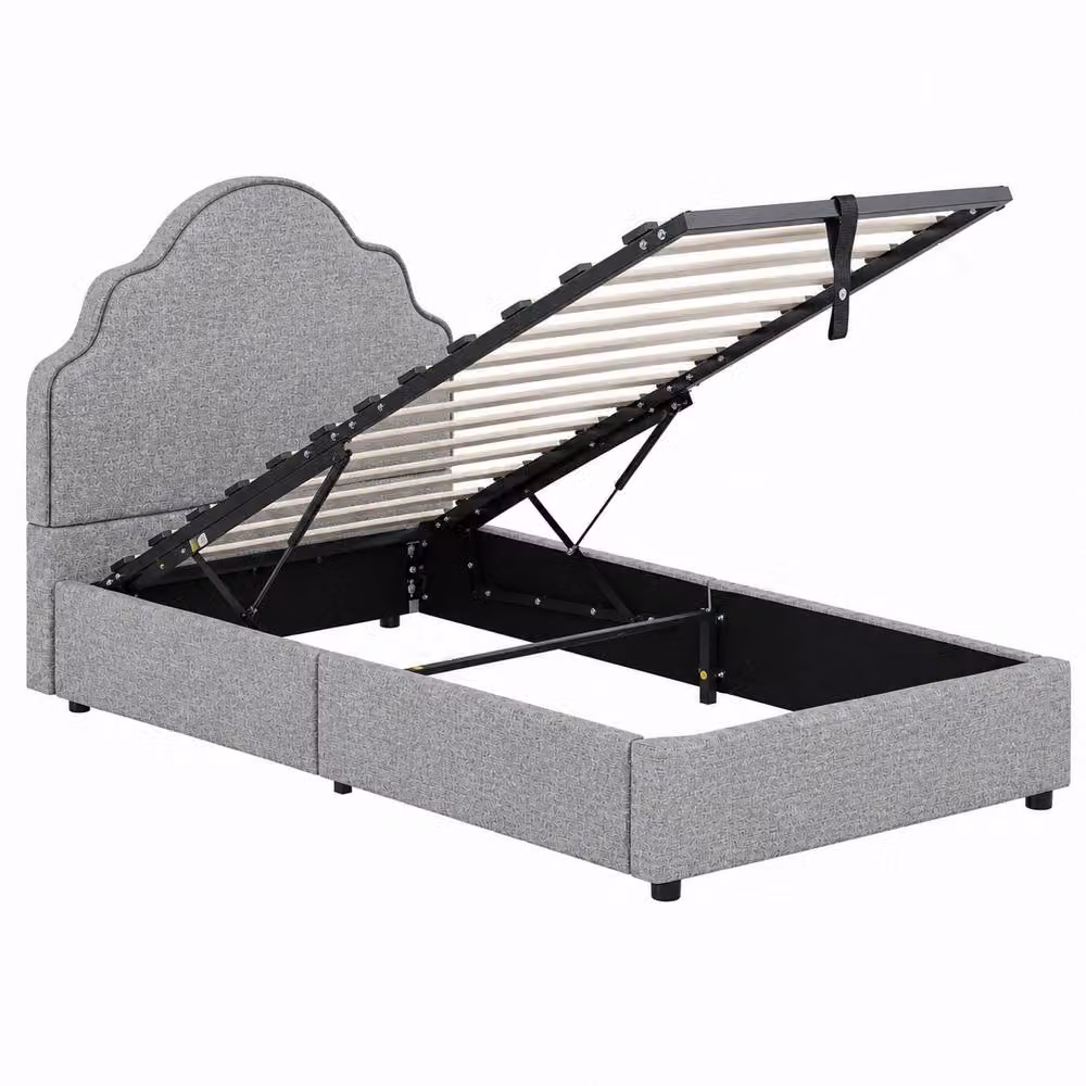 Merax Scalloped Upholstered Single Ottoman Bed Frame, Grey, W/D/H: 90 x 190 cm – 4
