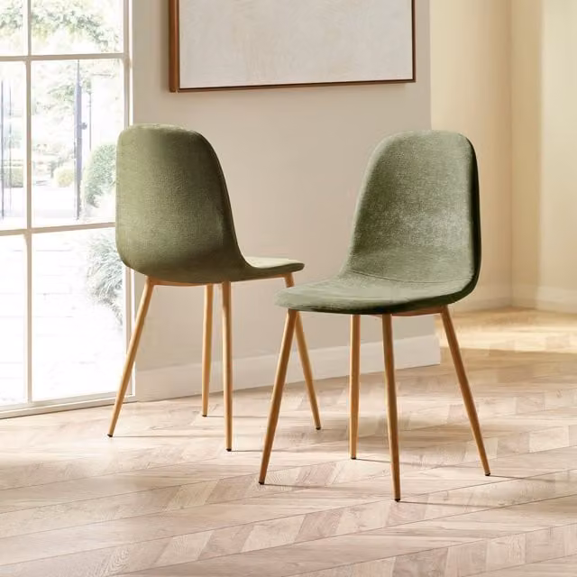 Julian Bowen Set of 4 Modern Upholstered Dining Chairs in Green Fabric with Wood Frame