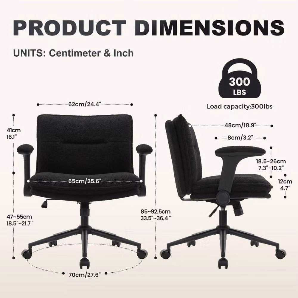 FLAVORA Black Adjustable Fabric Accent Chair with Wheels – 2
