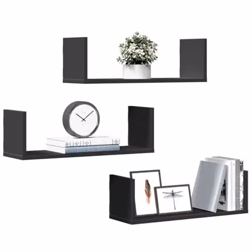 vidaXL Set of 3 Modern Black Wall Mounted Shelves in MDF, W/D/H: 58 x 18 x 18 cm – 3
