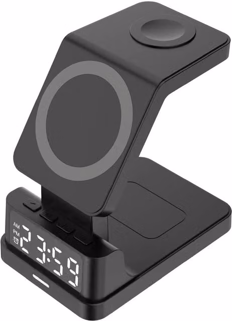 Groov-e Asteria 4-in-1 Wireless Charging Station with Alarm Clock in Black – 2