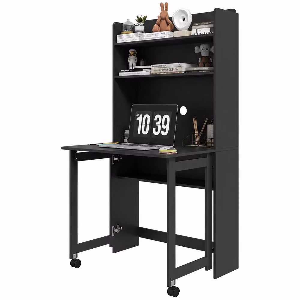 Rolipo Foldable Computer Desk with Storage Shelves in Black – 2